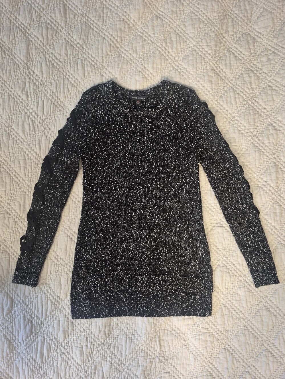 Rock & Republic Black Lace Up Sleeve Cutout Sweater XS